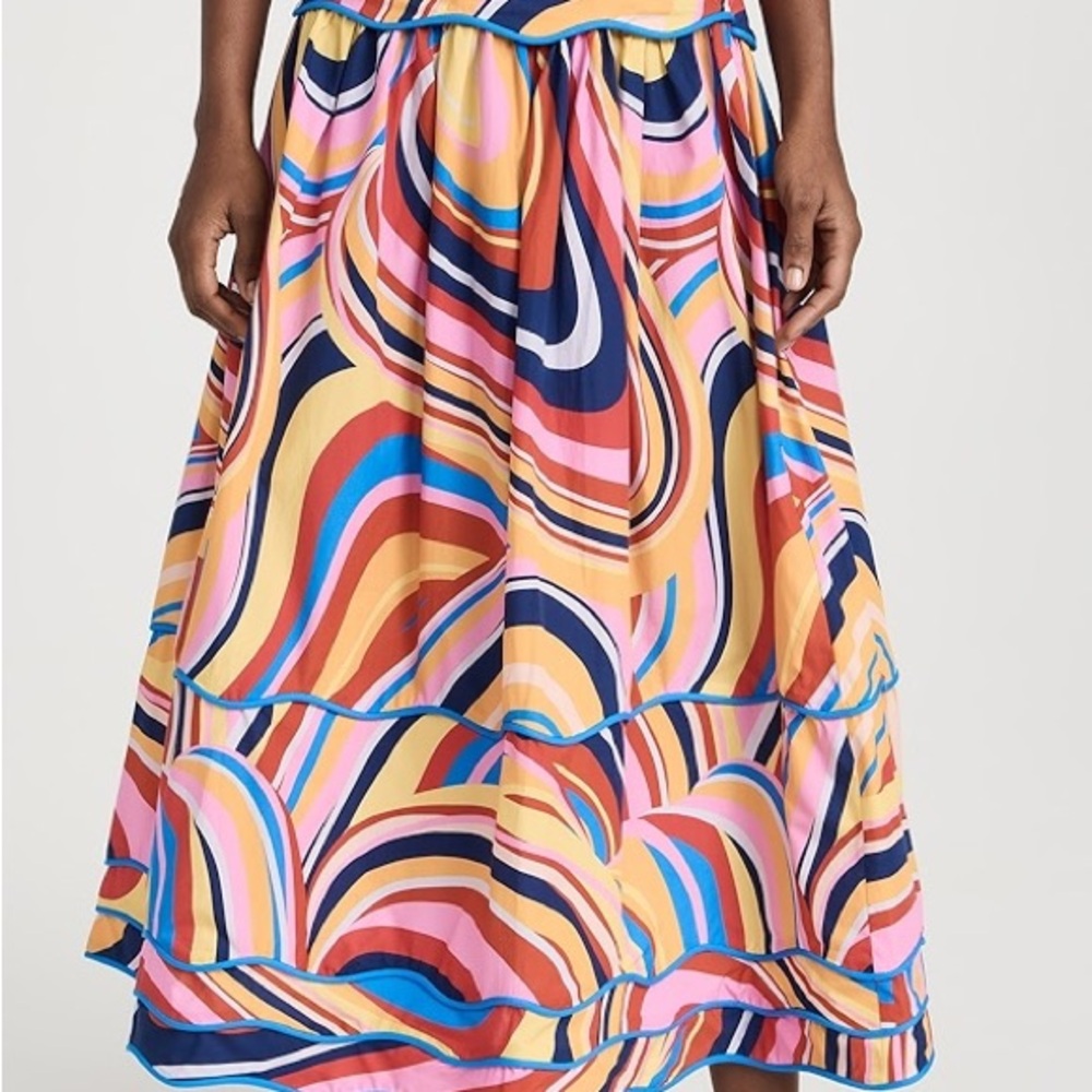 NEVER WORN FARM Rio Multicolor Waves Midi Skirt - Picture 2 of 4